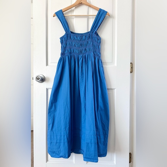 PINCH Royal Blue Ruched Tank Midi Dress Milkmaid Cottagecore Size L - Picture 7 of 15